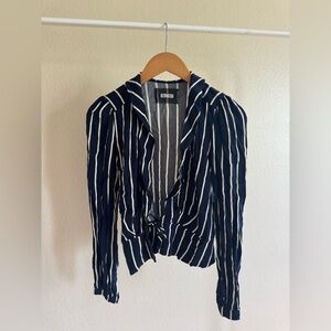 Reformation navy & white striped blouse wrap long sleeve size XS